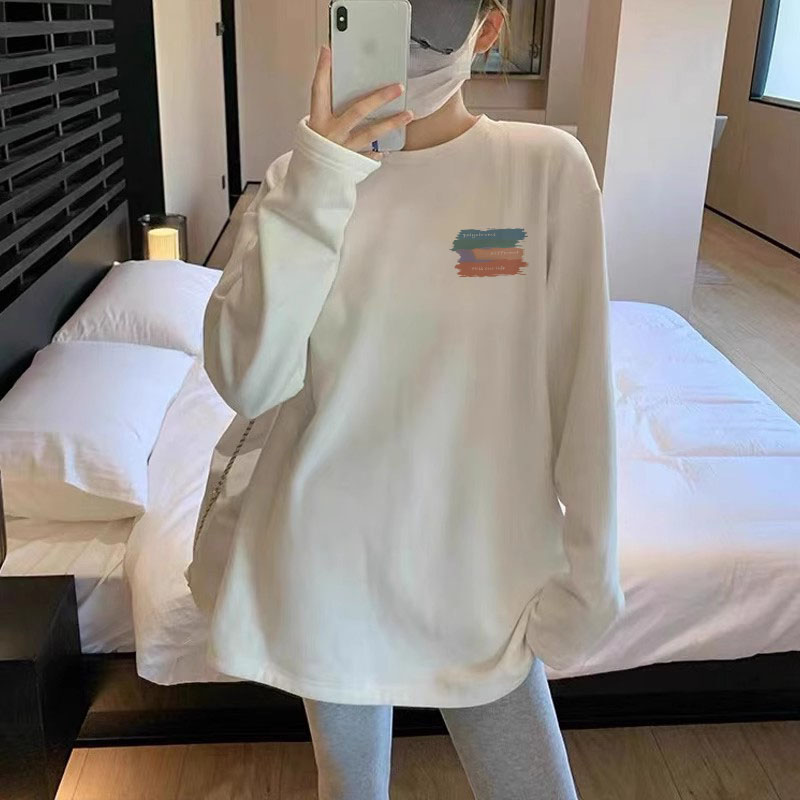 韩版秋冬季磨毛加绒加厚白色T恤女2023新款圆领德绒长袖打底衫ins