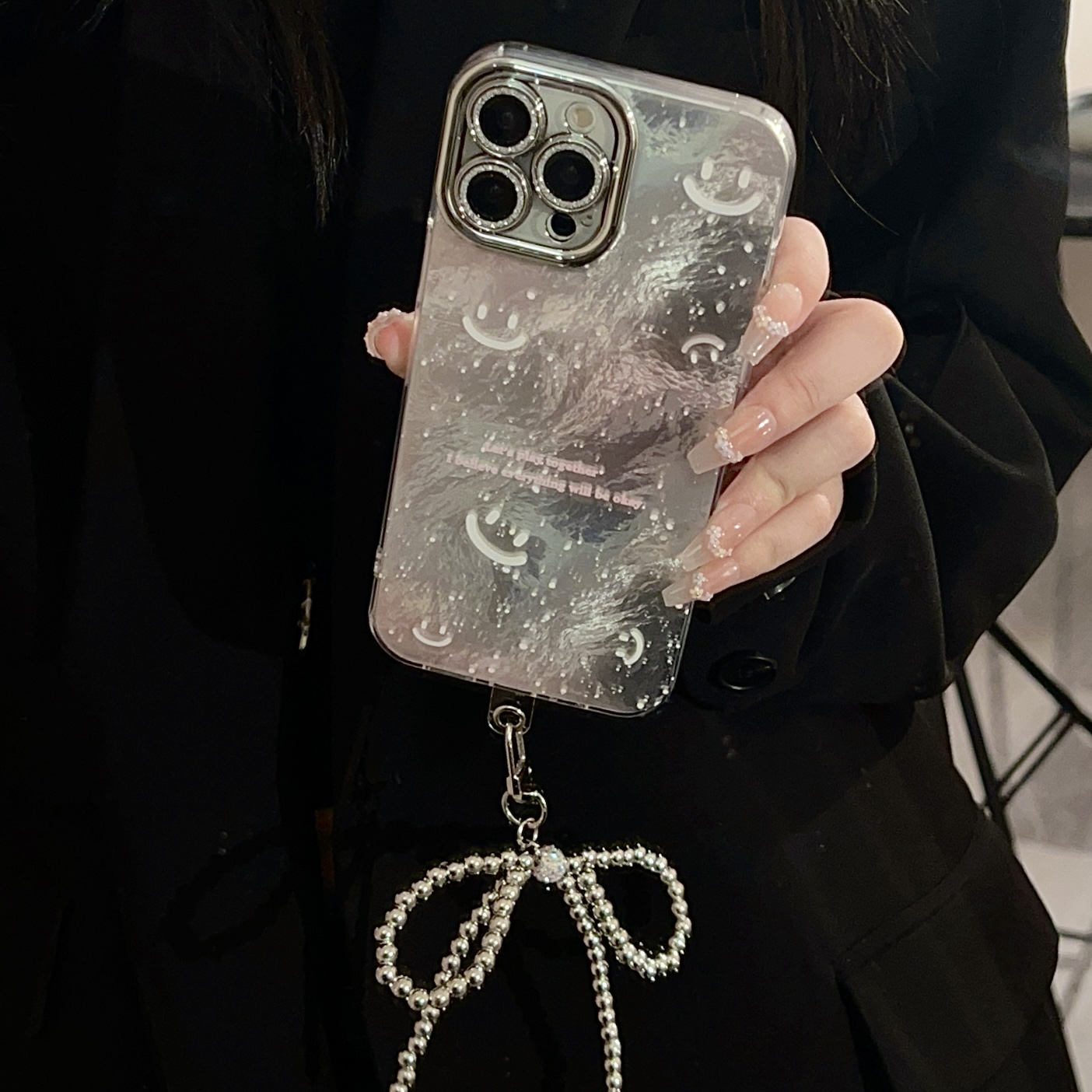 新款冰川纹适用14promax手机壳苹果15镜头膜iphone13笑脸12挂件11
