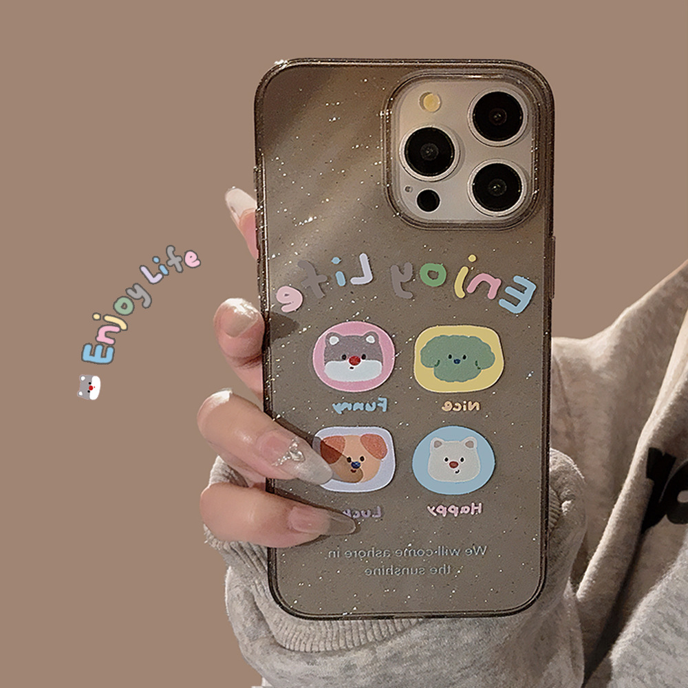 可爱动物闪粉15promax手机壳适用苹果16卡通风13防摔个性12全包软