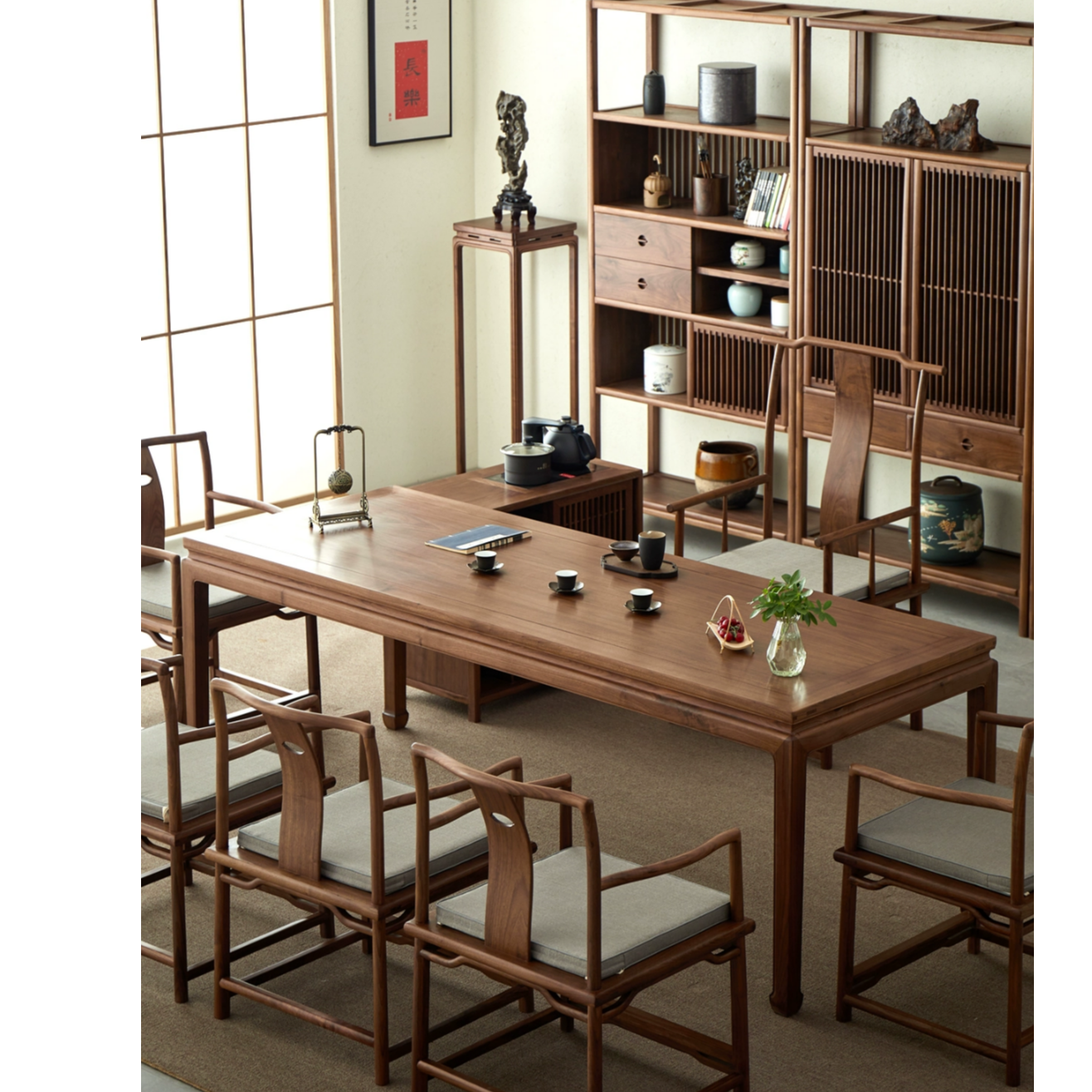 老榆木马蹄腿桌桌新中式椅泡茶桌简约客厅客厅茶水柜茶边柜