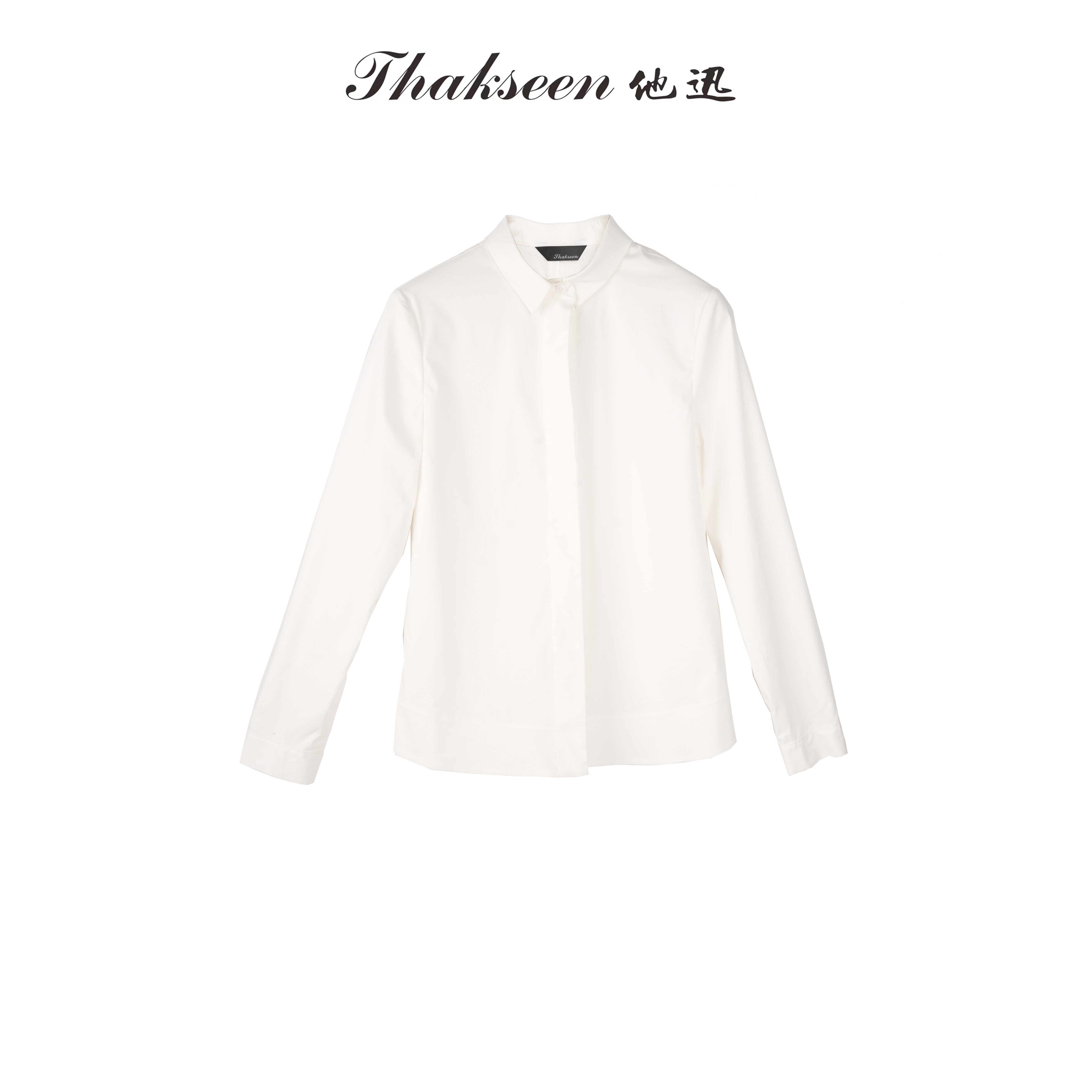 thakseen/他迅带里衬小方领暗门筒长袖衬衣 724361410025