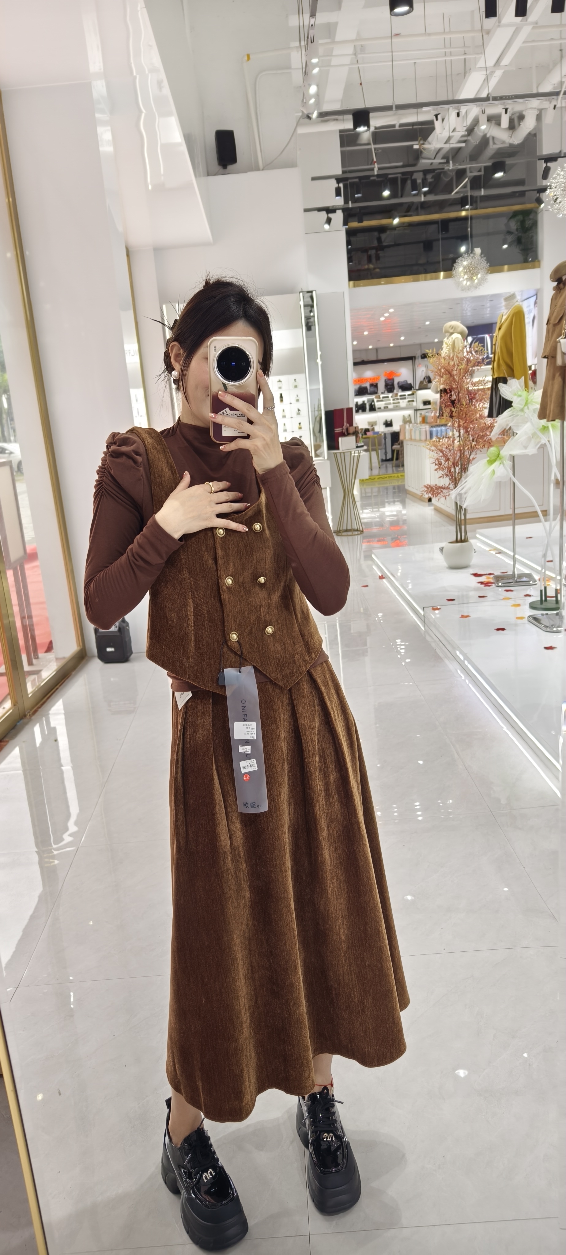 I【学姐来了】秋季新款韩系高级纯色打底马甲半身裙三件套装