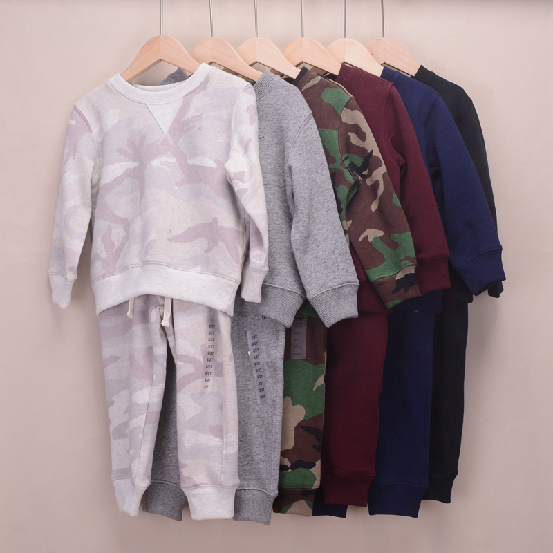 002新款男女童秋冬迷彩加绒套头长袖卫衣长裤  中大童休闲套装