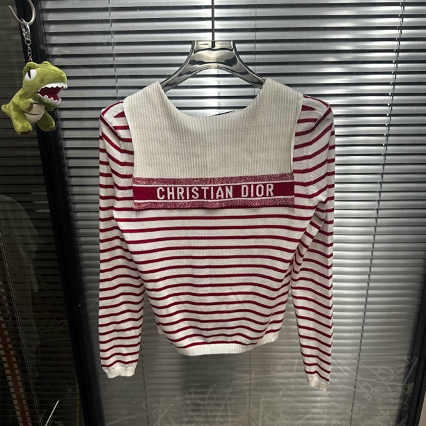 全新未使用 DIOR/迪奥 原吊牌 新款水手领条纹标语针织衫/36码