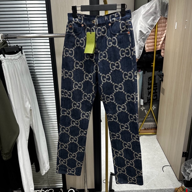 99新 GUCCI/古驰 丹宁牛仔满印裤/23码