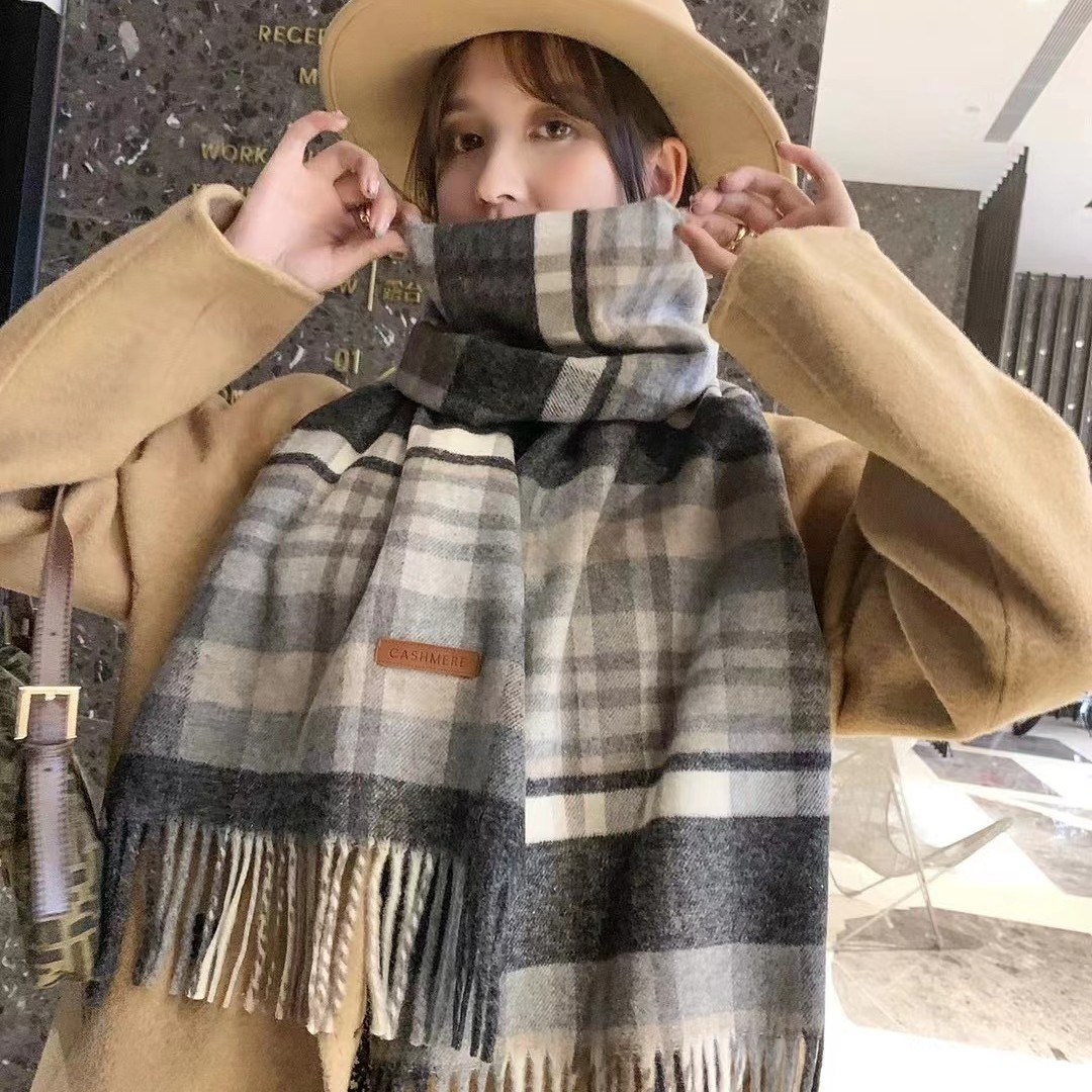 内蒙古厂家冬季羊毛格子窄围巾时尚百搭小格子围巾男女通用41X180