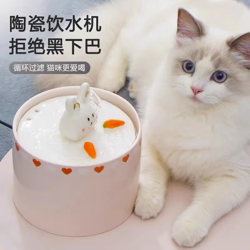 道商猫咪宠物自动饮水机粉色小兔创意款自动喝水碗陶瓷小象饮水器