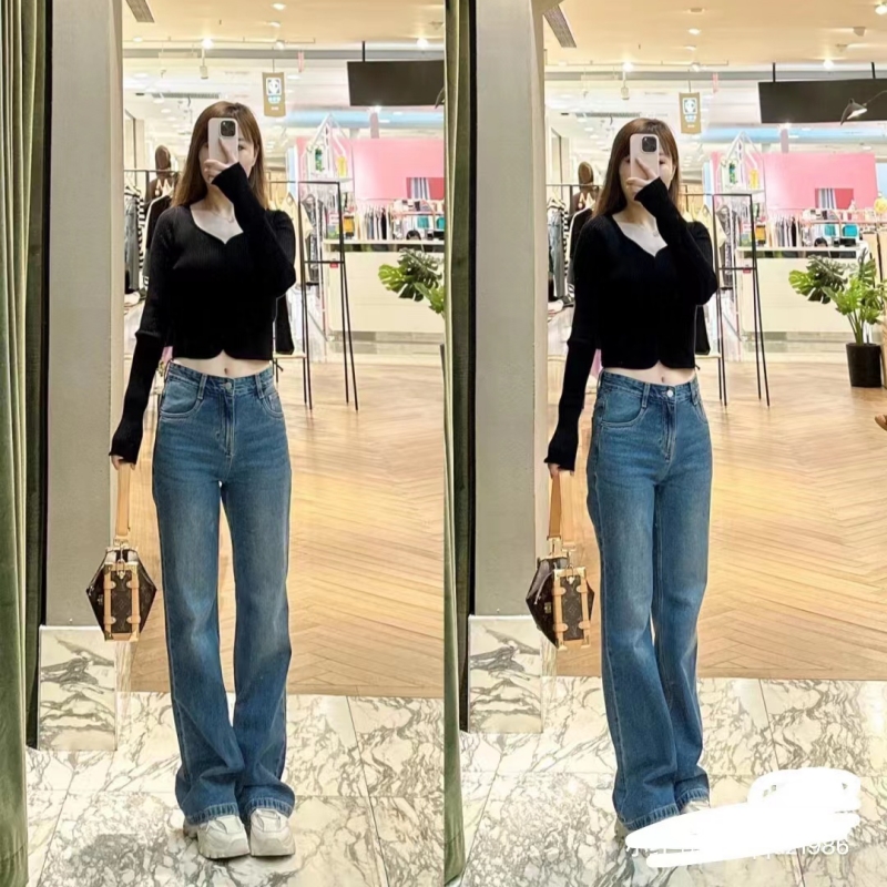 复古蓝色水磨白色土耳其棉直筒牛仔裤bk3012