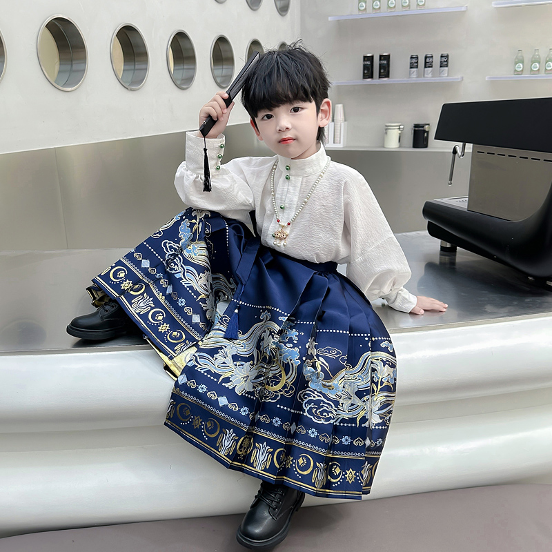 2024汉服男童马面裙古风儿童套装新款秋冬男宝中国风唐装男孩古装