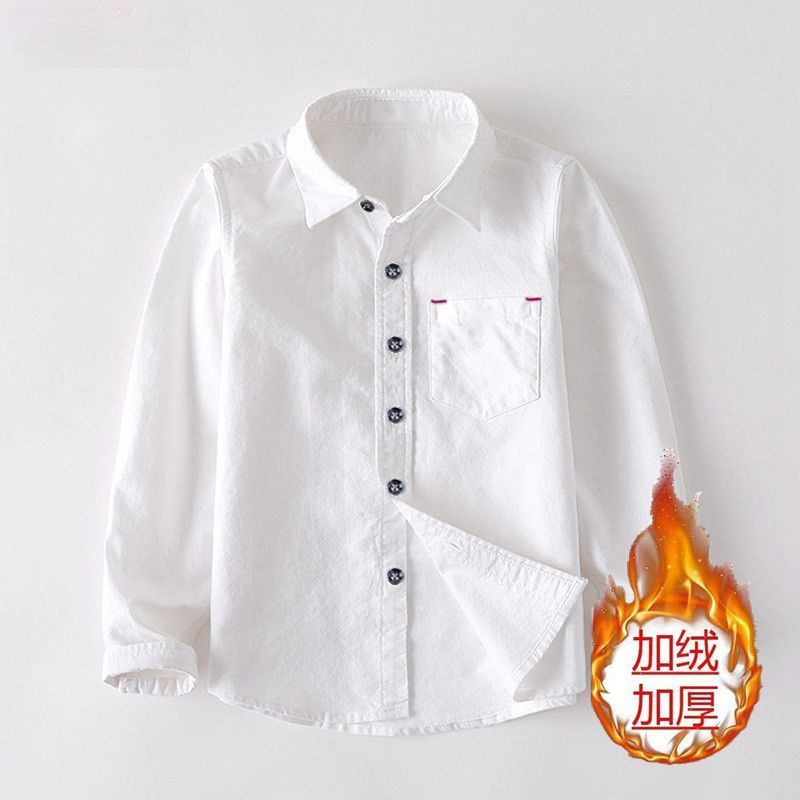 2024男童白衬衫加绒长袖秋冬新款学生演出服白色衬衣儿童涤棉上衣