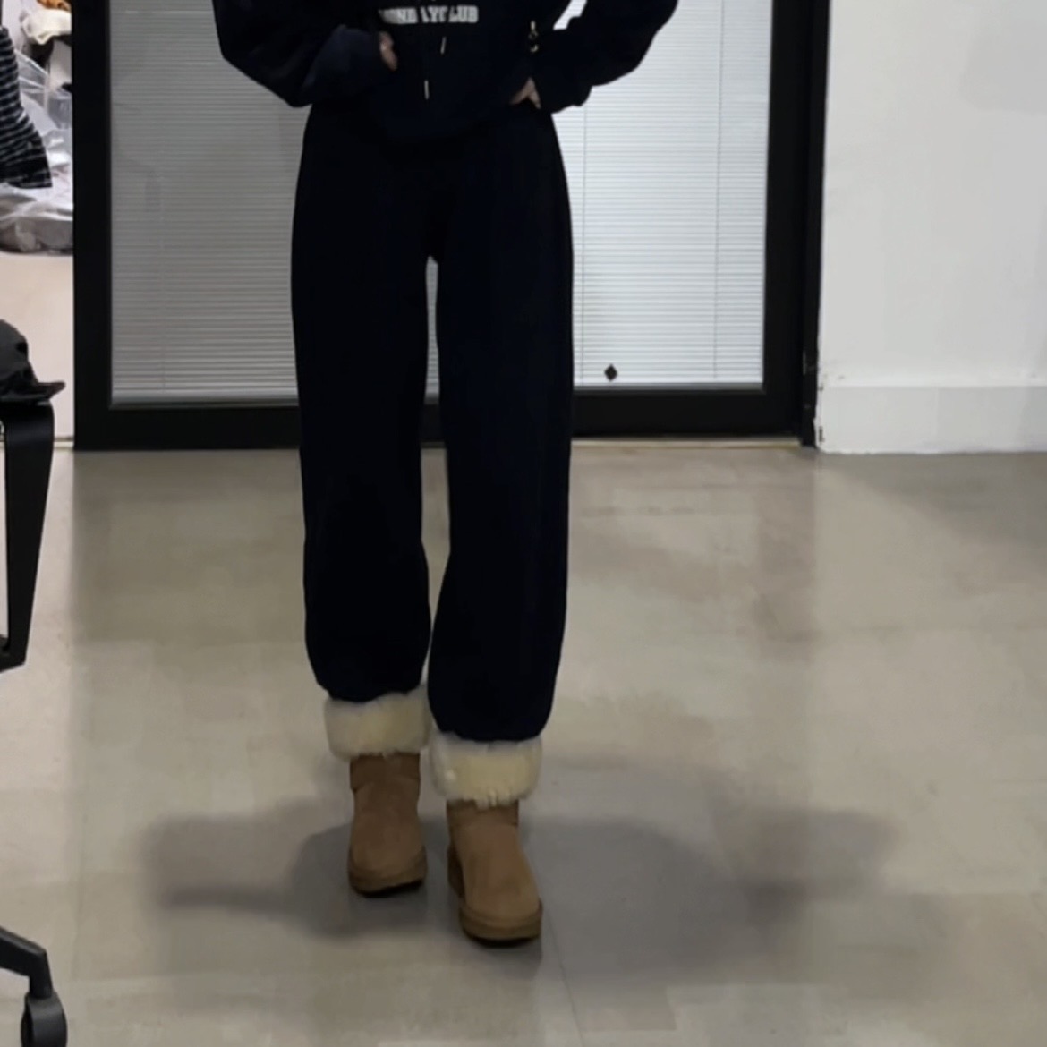 藏青色松紧腰加绒(薄绒)收脚口休闲卫裤  11908