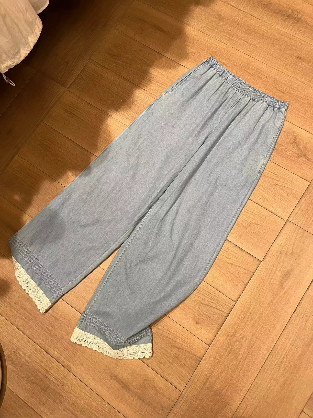 水洗蕾丝软牛仔裤 X03