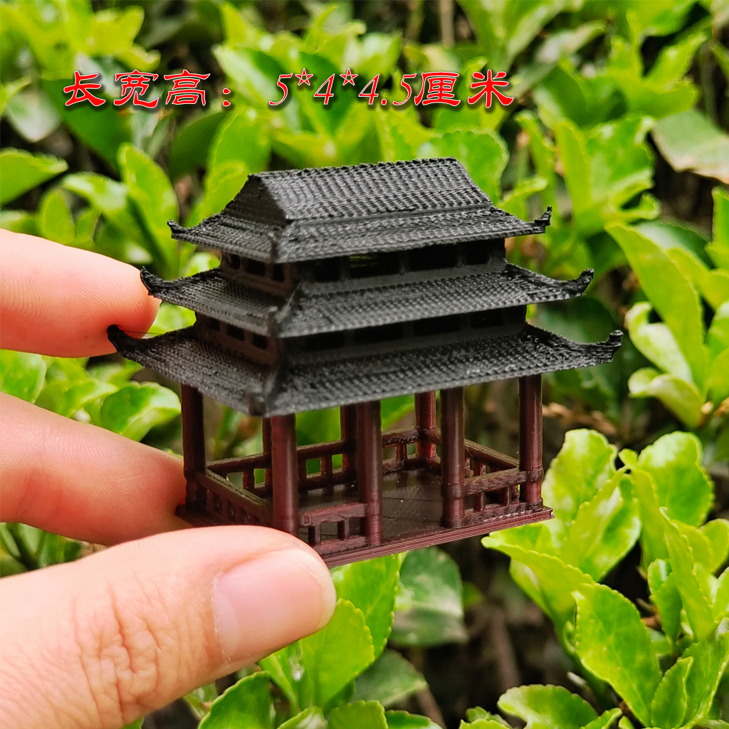 微景观水陆缸盆景吸水石古建筑三层房檐凉亭小摆件