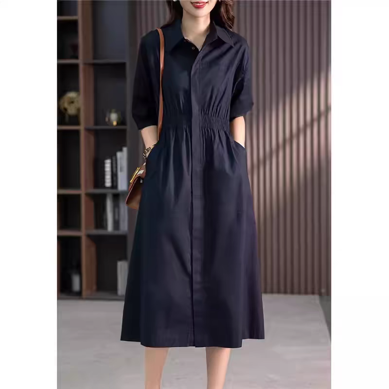 清货纯棉松紧收腰显瘦纯棉连衣裙