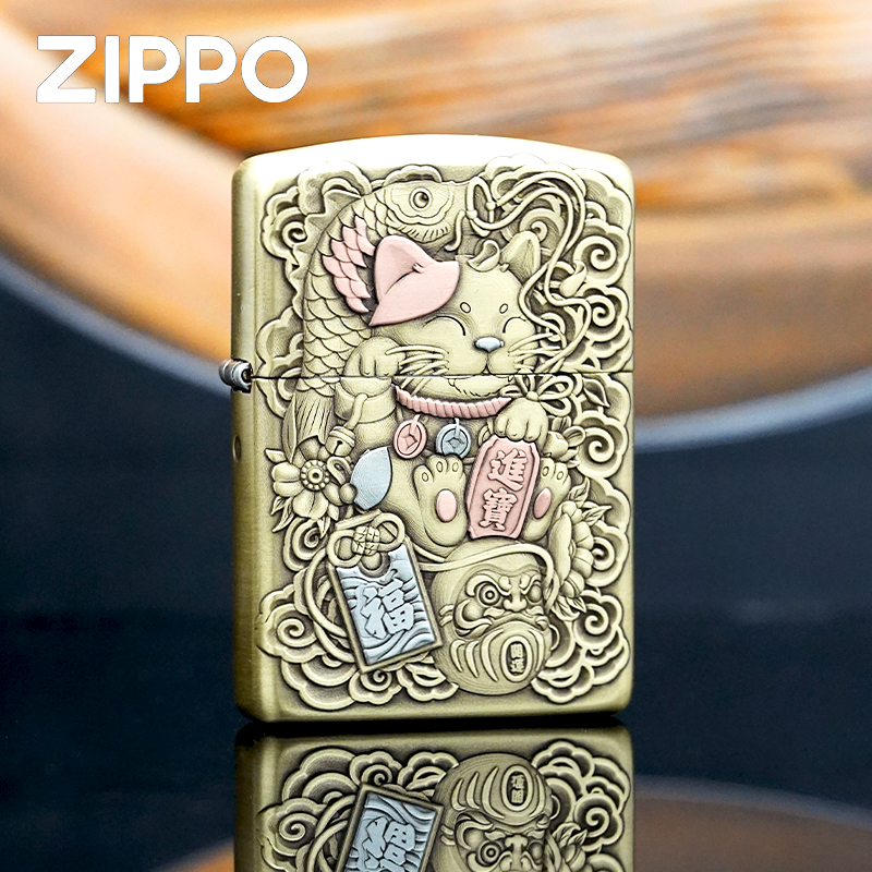 ZIPPO/之宝打火机-168-黄铜盔甲-招财猫-镶嵌-个性DYJ1