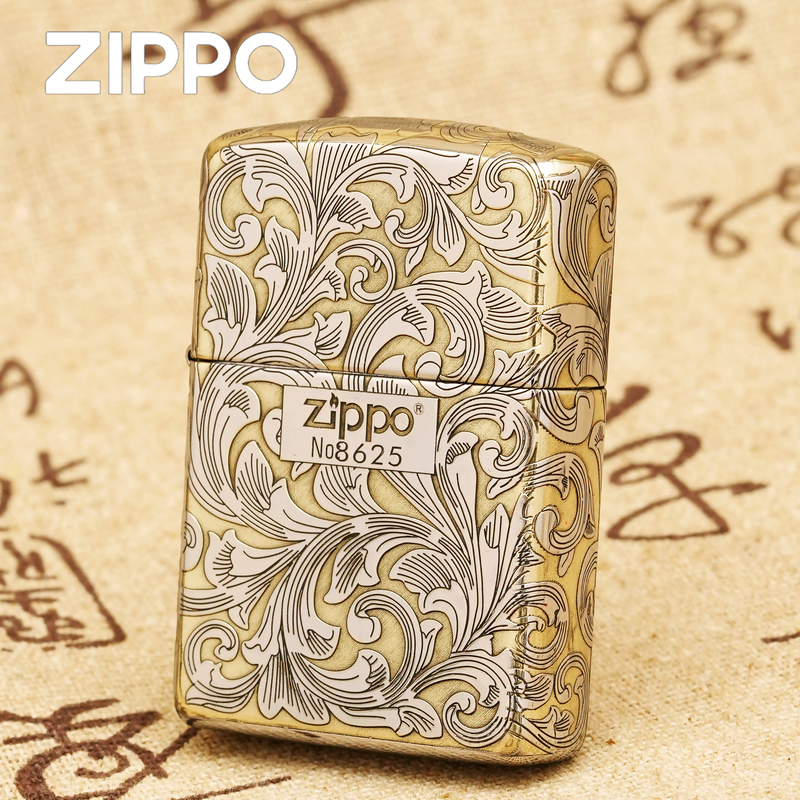 ZIPPO/之宝正品打火机/盔甲雕刻五面唐草-金冰双色DY9902DK【】
