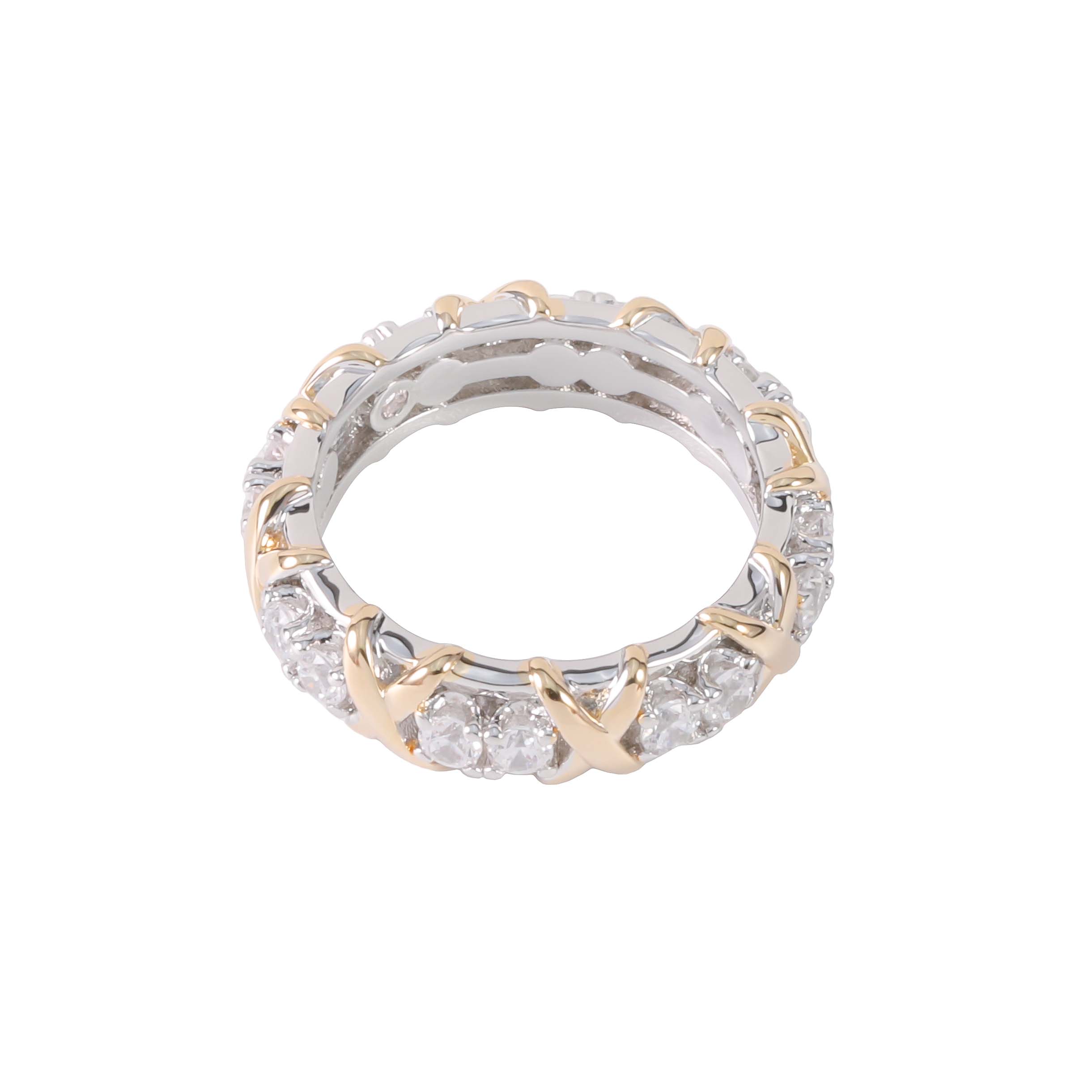 铜合金锆石戒指 CNC 精工满钻欢缘时尚X戒指