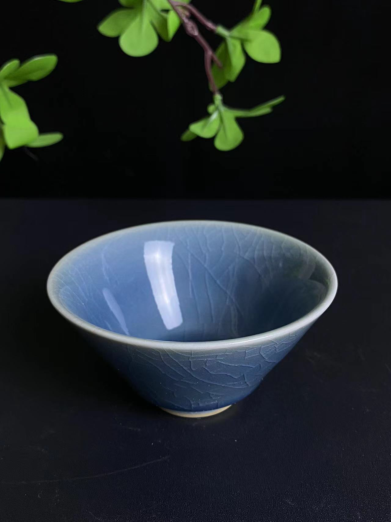 柴烧汝瓷斗笠杯天蓝釉《省工大师任朝国老师作品》