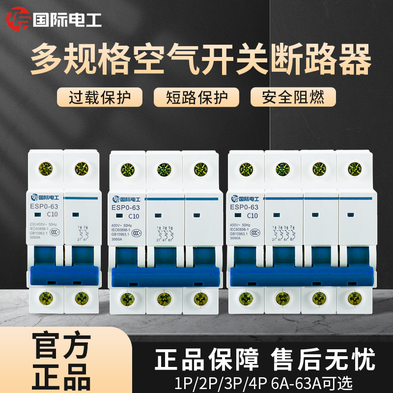 国际电工2P漏电保护器断路器63a空气开关漏电保护家用断电大功率