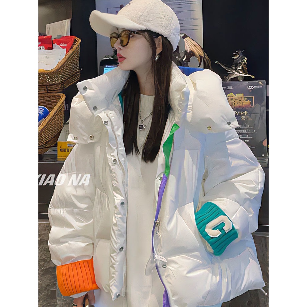 新款羽绒字母针织袖口面包羽绒女冬时尚羽绒小个子羽绒