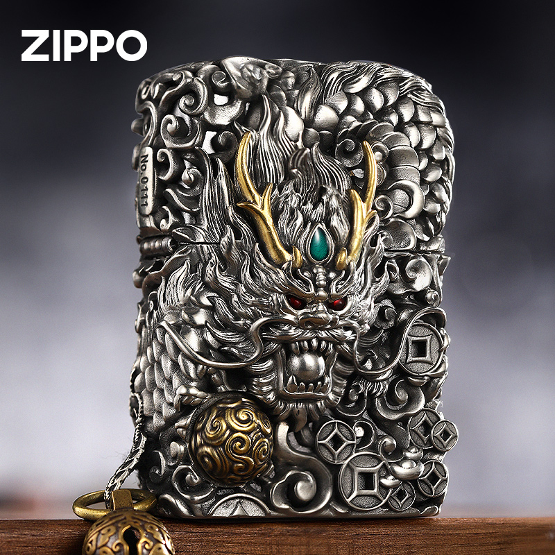 ZIPPO打火机DIY银色重甲机关龙腾四海个性男士高档立体霸DYJ1