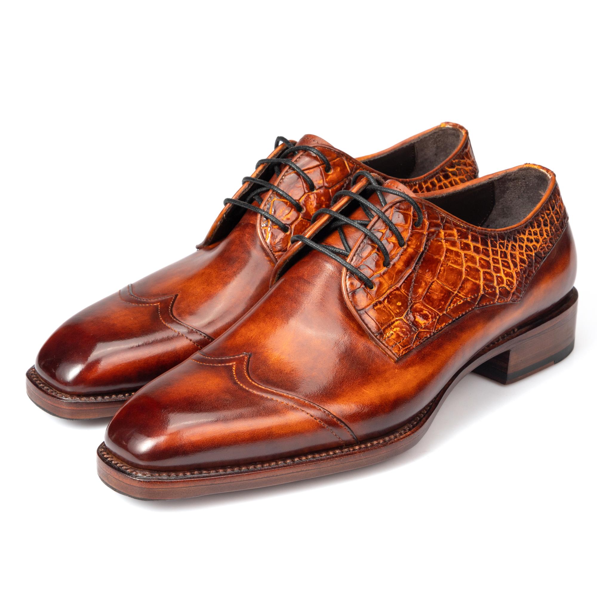 梵骅定制 小牛皮拼鄂鱼皮 方头德比鞋8186-2