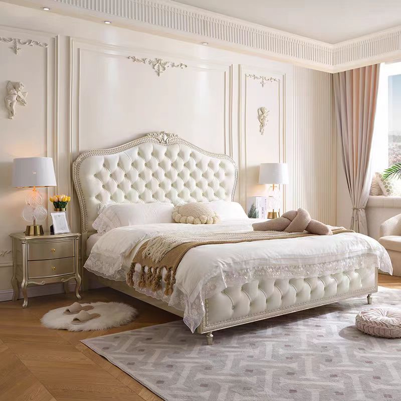 法式轻奢实木床1.8米双人床现代简约主卧婚床2米高箱储物床公主床