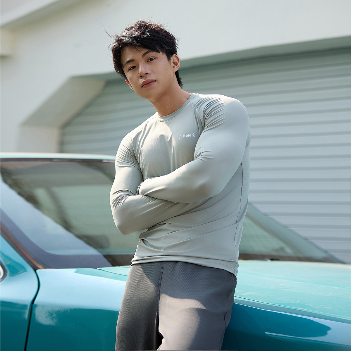 ttelen修身弹力健身衣服男长袖T恤运动紧身打底训练速干上衣秋