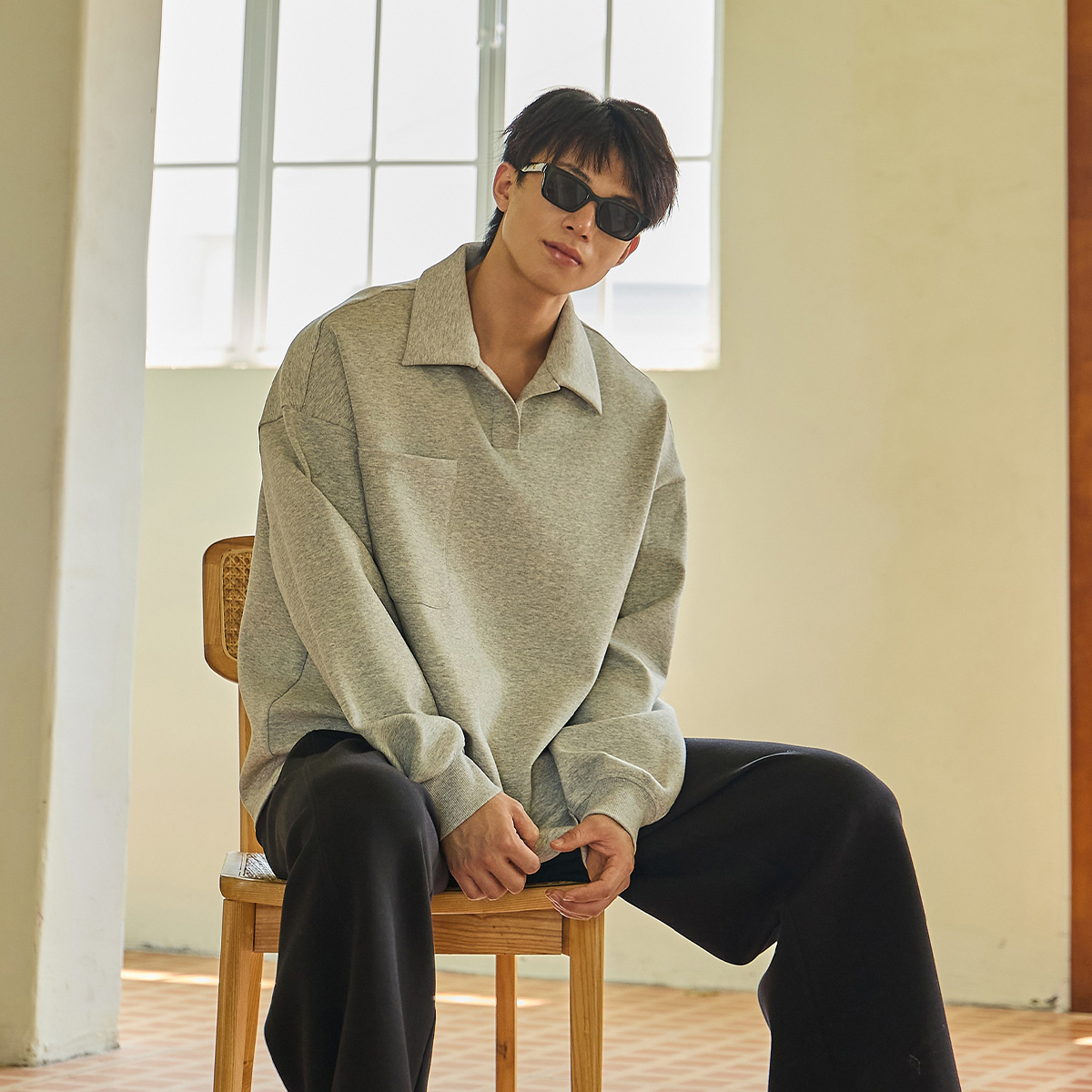 ttelen.2024秋季新款长袖polo衫男翻领宽松T恤休闲卫衣POLO衫上衣