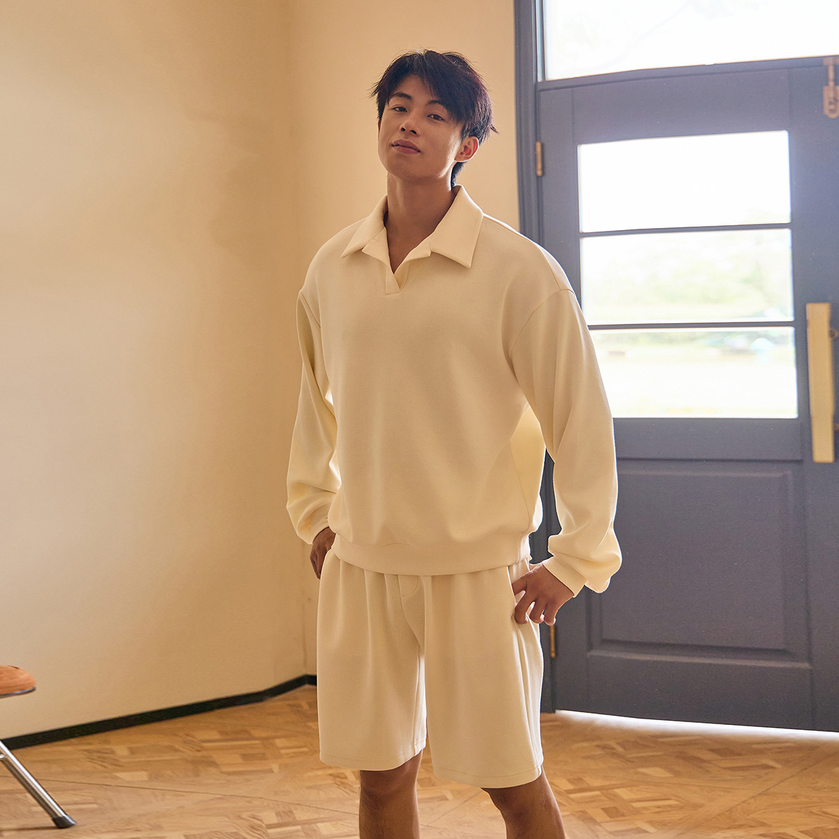 ttelen.2024秋季新款长袖polo衫男翻领宽松T恤休闲运动POLO衫上衣