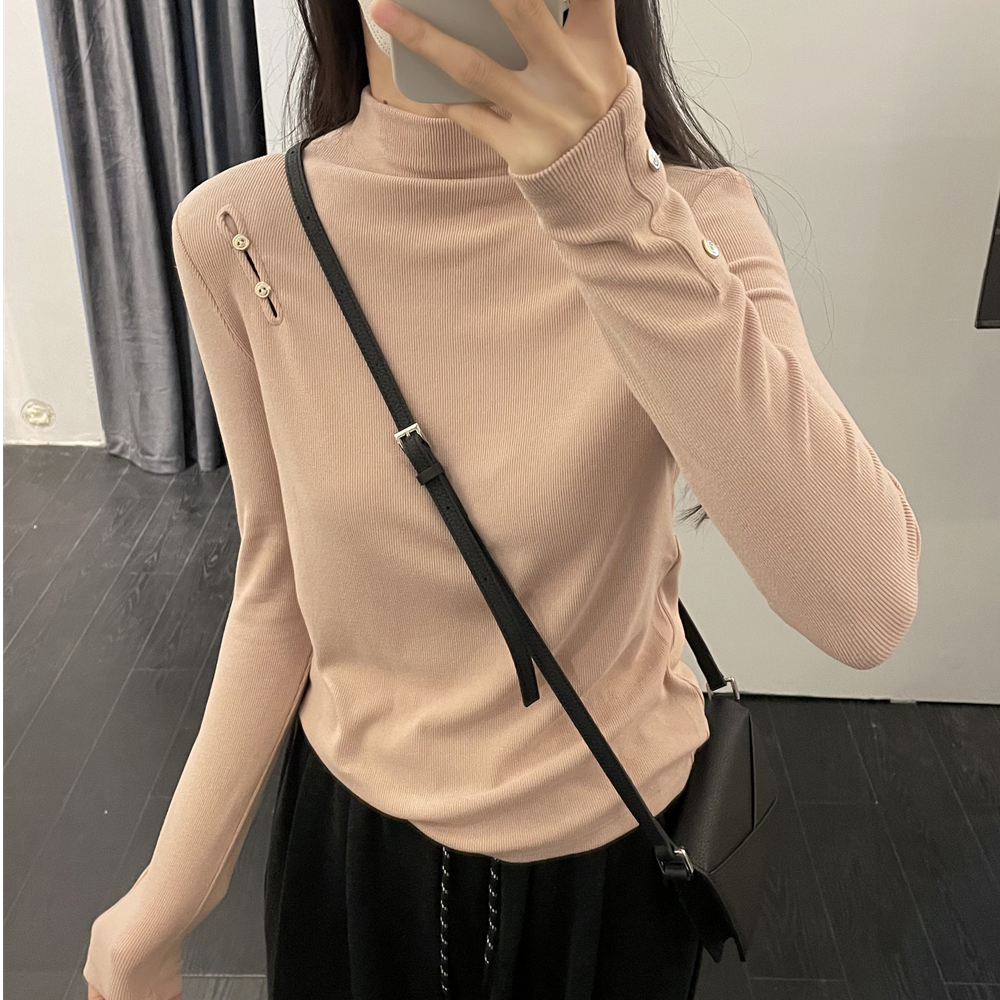 「自发热 双面慕斯绒」设计感啤酒领打底衫 秋冬韩版半高领内搭T102