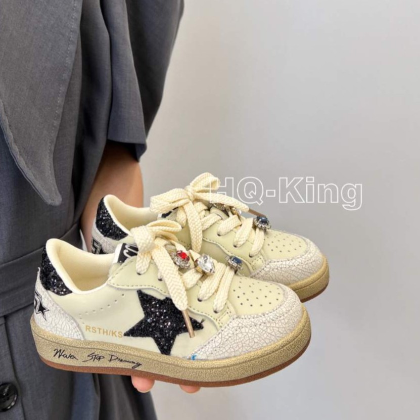 HQ-KING童鞋旧星星复古百搭脏脏鞋儿童板鞋中大童低帮钻扣时尚ins