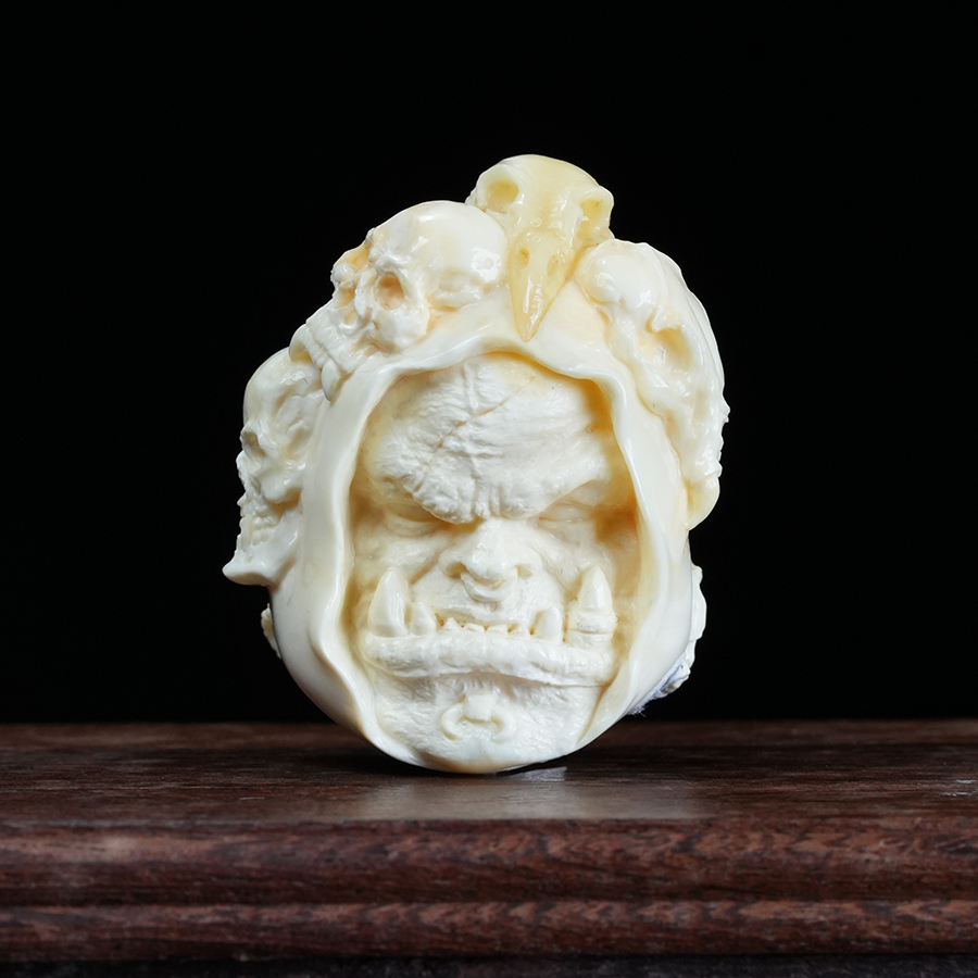 胡玩珠宝瓷白立体雕刻吊坠天然精品俄料琥珀蜜蜡手把件果大师亲工