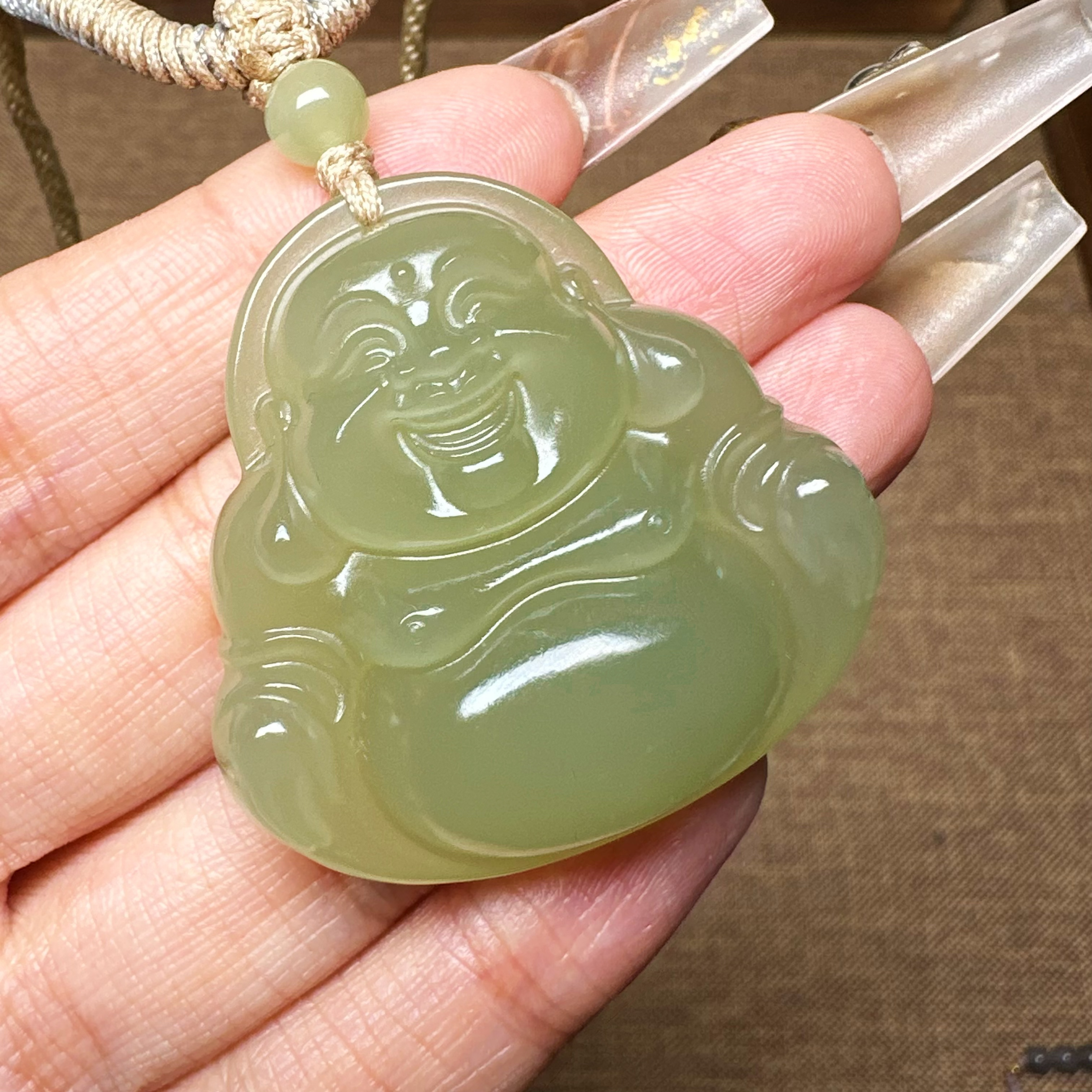 和田玉青海料高冰晴水湖水绿佛公正装大肚弥勒佛