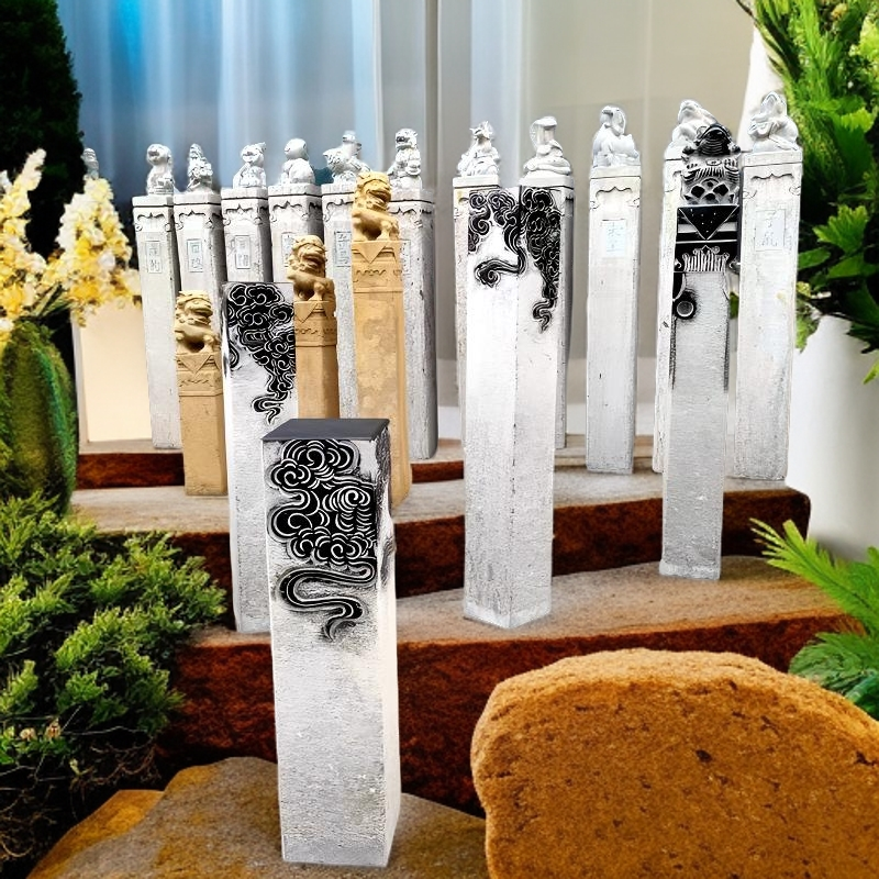 大理石祥云柱青石手工雕花拴马桩石雕国风摆件厂家自建房别墅店面