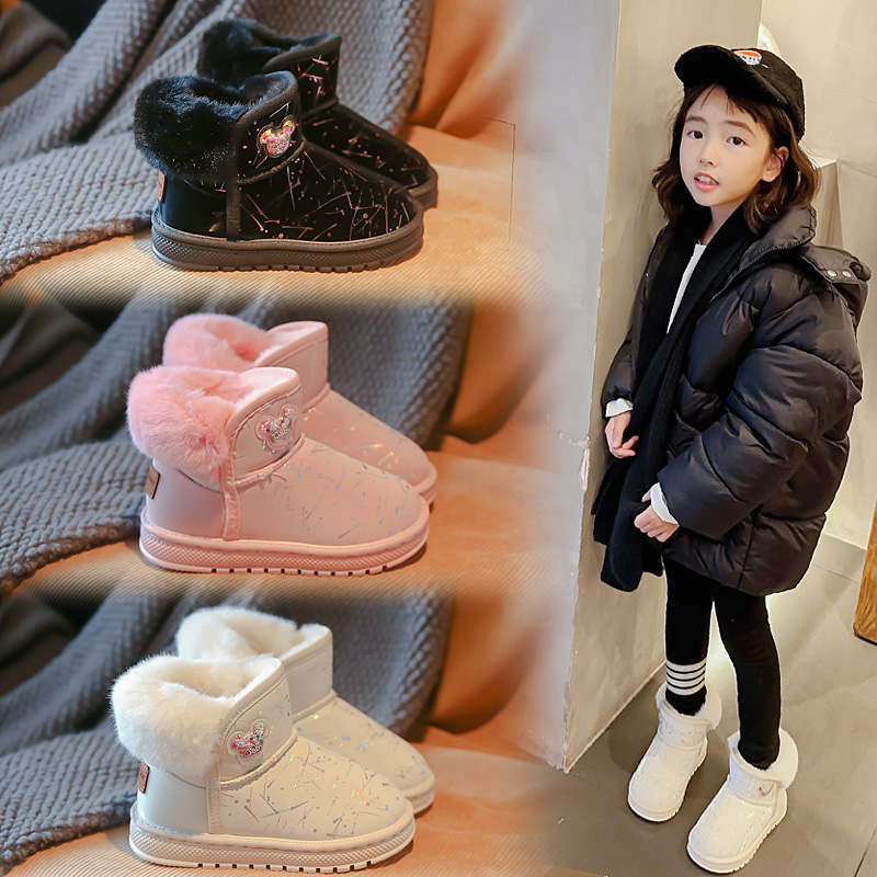 回力瑞女童雪地靴冬季2023年新款儿童加绒加厚冬鞋中大童棉鞋保暖