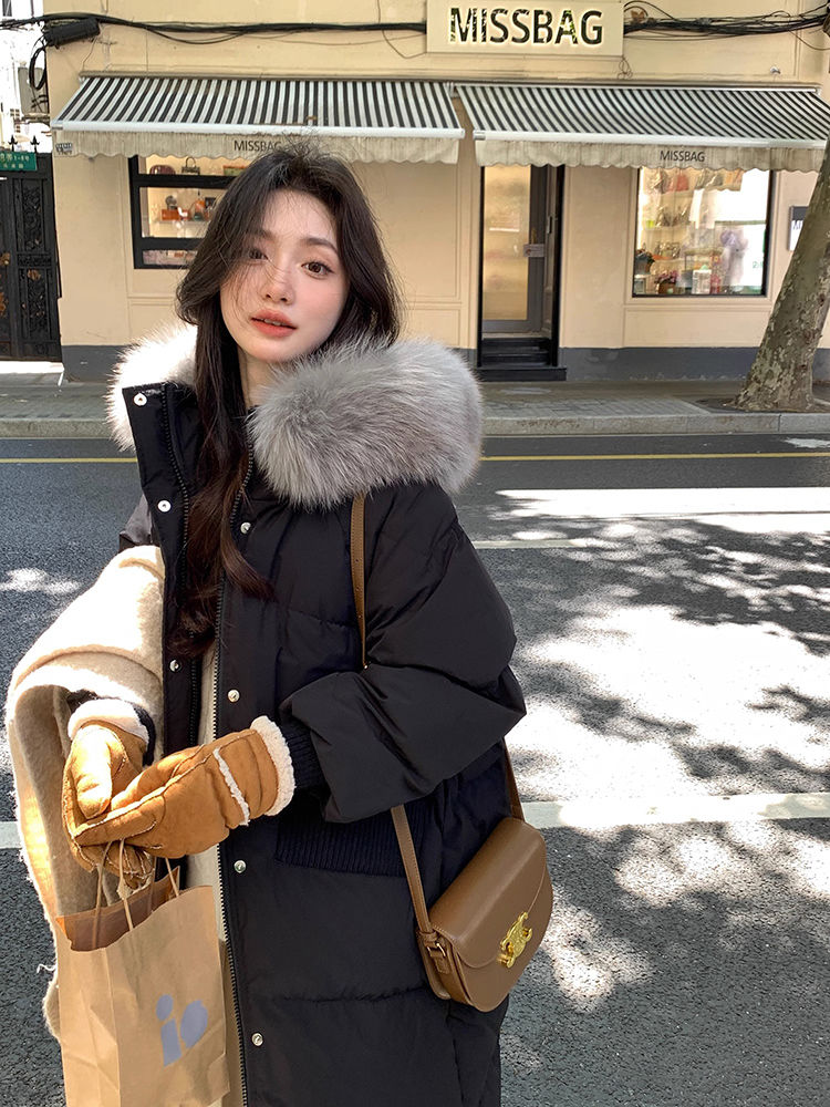 雅鹿大毛领羽绒服女2024年新款冬季中长款韩版高级感时尚加厚潮款