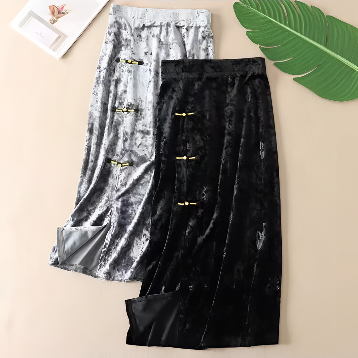 【蝶绒-半裙】新中式冬季新款中国风松紧腰中长丝绒提花国风半身裙