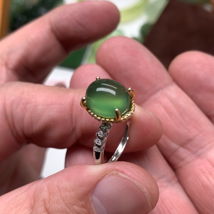 【闪购商品】岫玉戒指银S925镶嵌