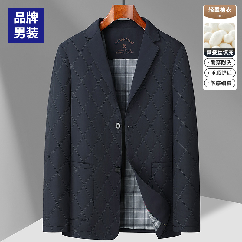 【夹棉外套】商务休闲中年男士西装上衣洋气爸爸装秋冬棉衣40-50岁