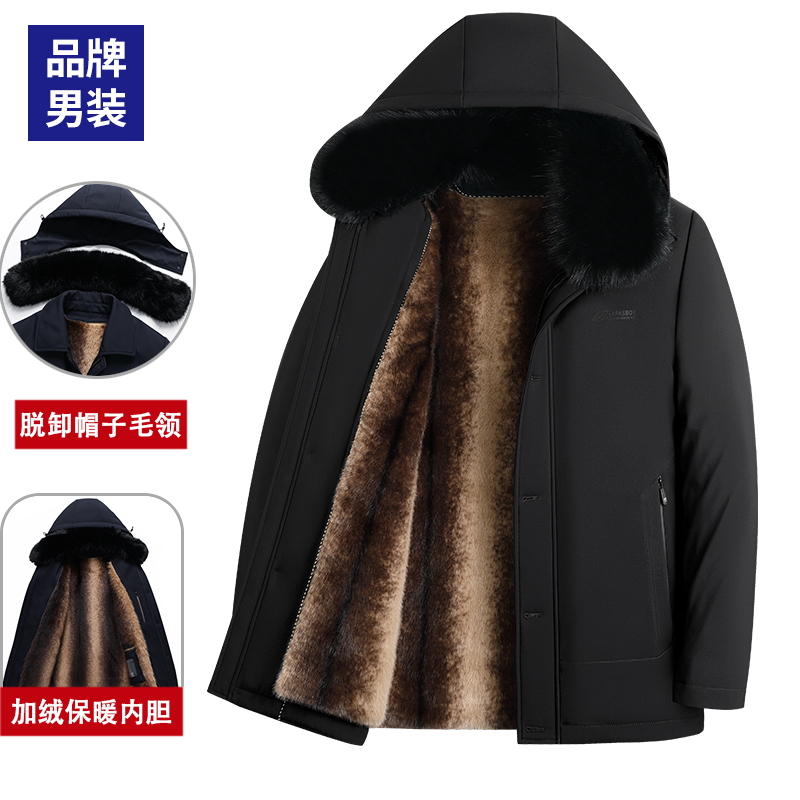 【帽子+毛领 加绒加厚】中老年男装棉衣保暖老人衣服爸爸装棉服爷爷