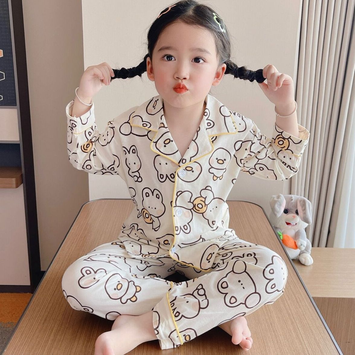 可爱超萌儿童新款卡通大眼龙童装男女孩春秋款长袖卡通家居服套装