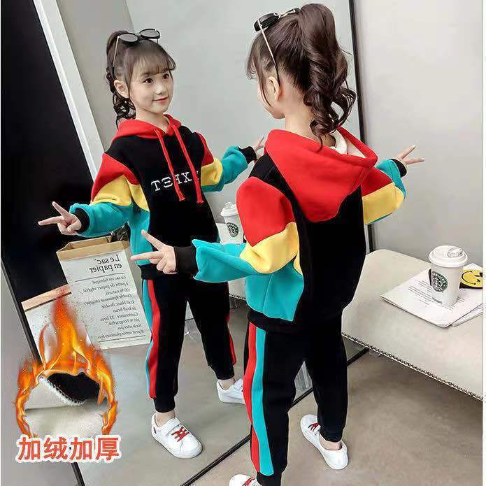 女童2023新款秋冬季保暖套装中大童精品清仓加绒加厚双面绒两件套
