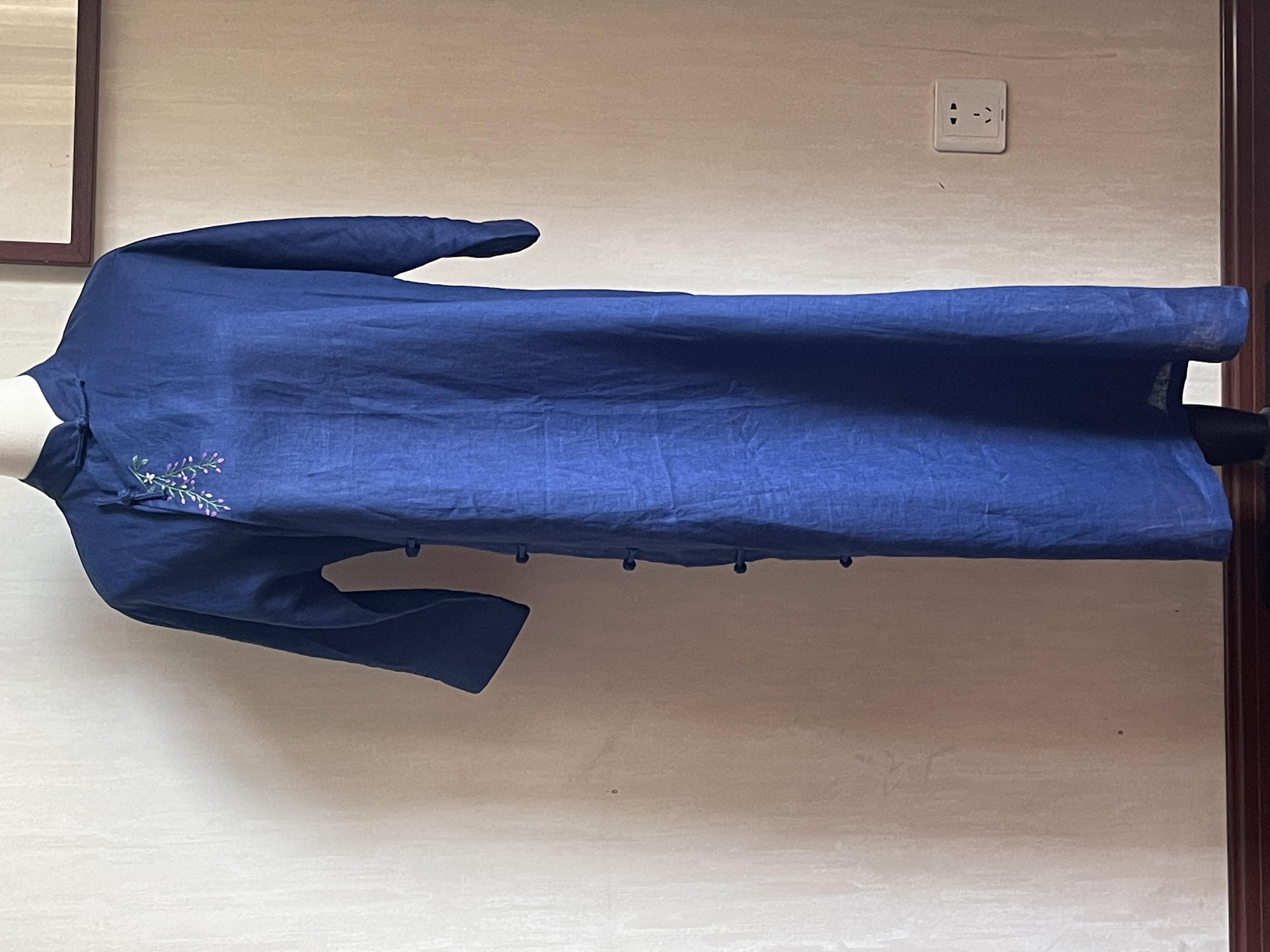 纯亚麻宽松版连肩袖复古旗袍