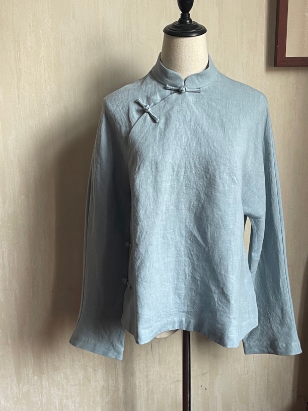 亚麻手工古法全开襟上衣