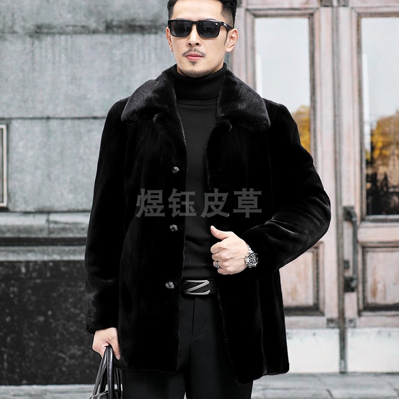 煜钰貂皮大衣男整貂水貂皮草外套男士真貂休闲时尚冬季翻领中长款