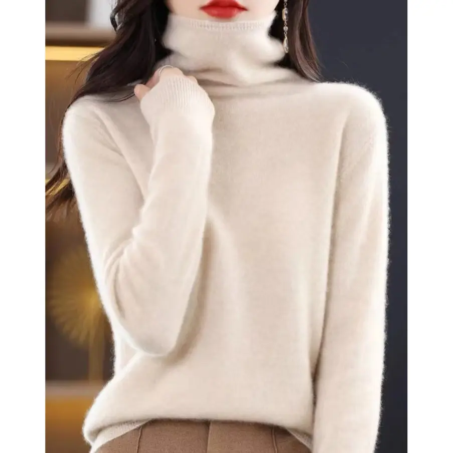 涵玖玥【100羊毛】格纹锁边堆堆领针织宽松上衣07-088