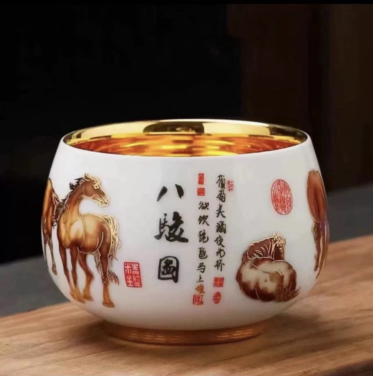 高端八骏图主人杯（无礼盒）茶器茶具C