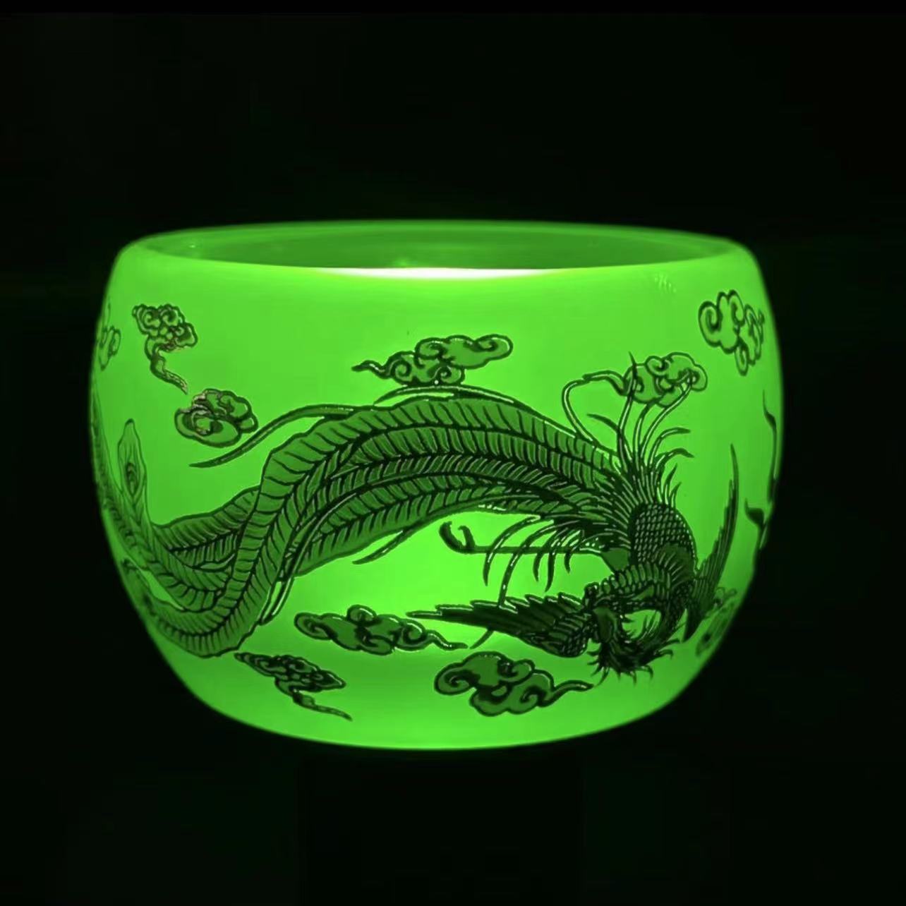 帝王绿琉璃龙凤戏珠主人杯（无礼盒）茶器茶具A1