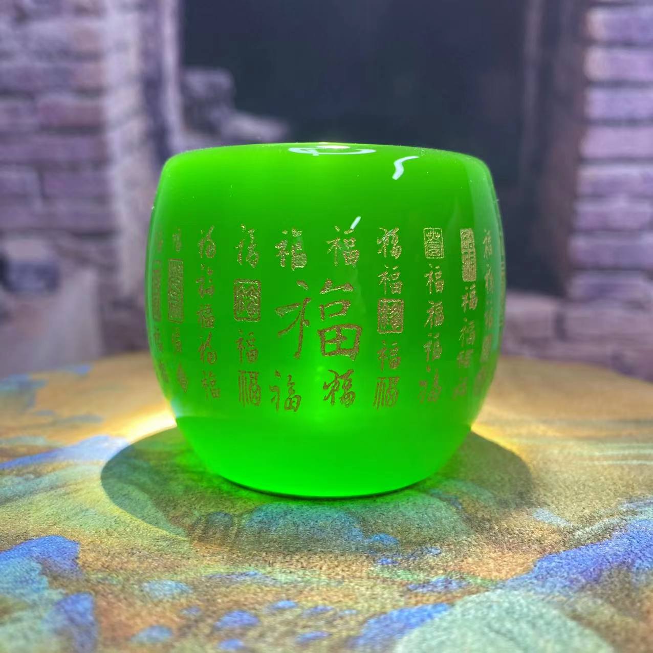 帝王绿琉璃百福主人杯（无礼盒）茶器茶具A1
